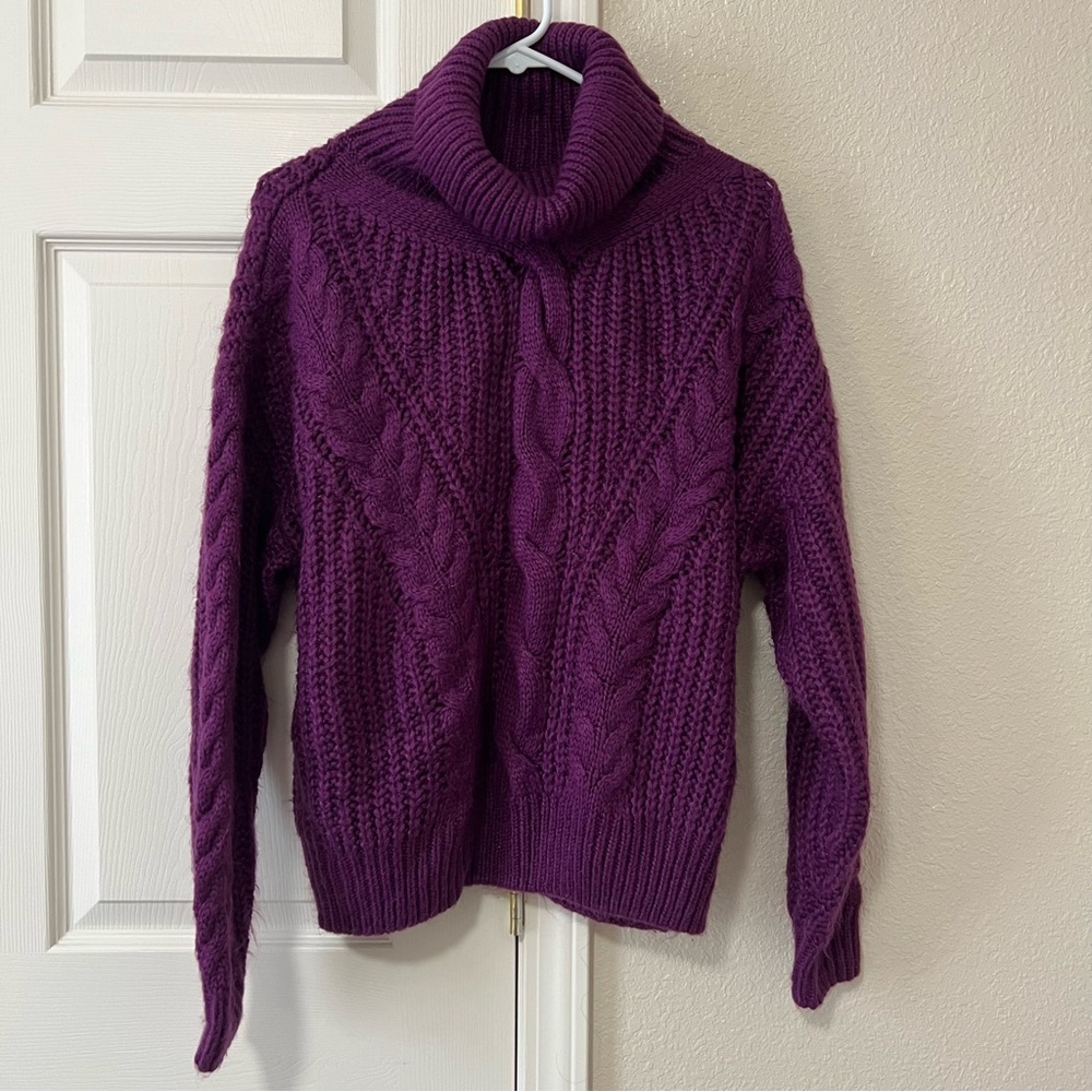 Purple Cable Knit Turtleneck Sweater - Medium